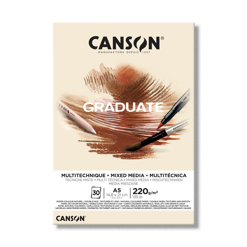 Canson Graduate Mixed Media Çok Amaçlı Eskiz Çizim Defteri Natural 220 Gr. A5 30 Sayfa