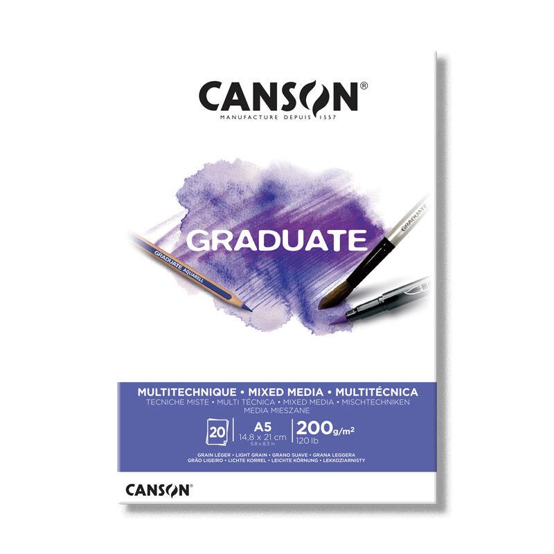 Canson Graduate Mixed Media Çok Amaçlı Eskiz Çizim Defteri 200 Gr. A5 20 Sayfa