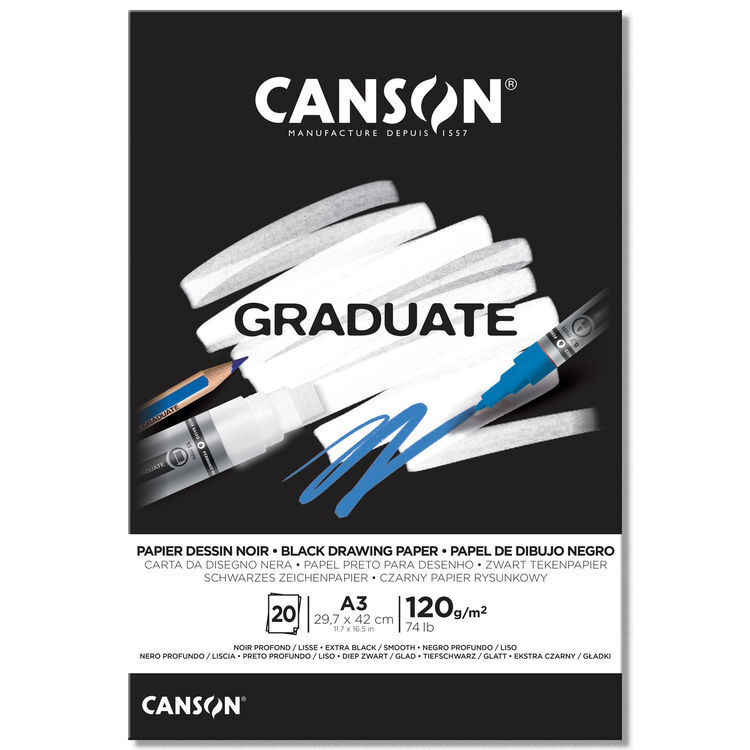 Canson Graduate Siyah Yaprak Eskiz Çizim Defteri 120 Gr. A3 20 Yaprak