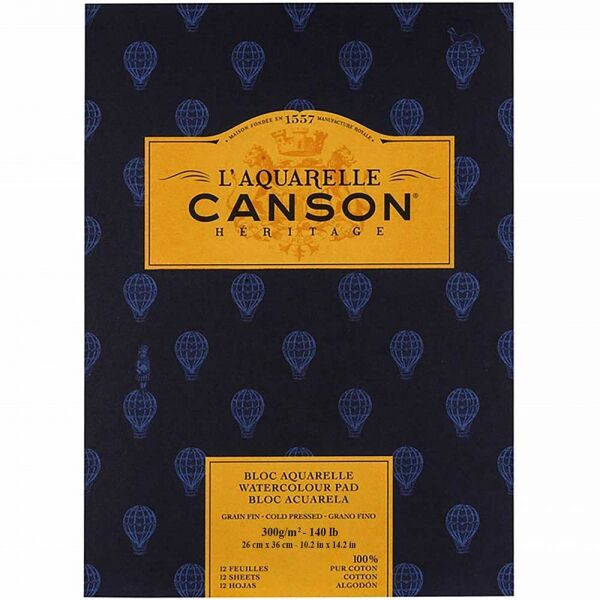 Canson Heritage Sulu Boya Defteri Blok Soğuk Baskı - Orta Doku 300 Gr. 26x36 Cm. 12 Yaprak