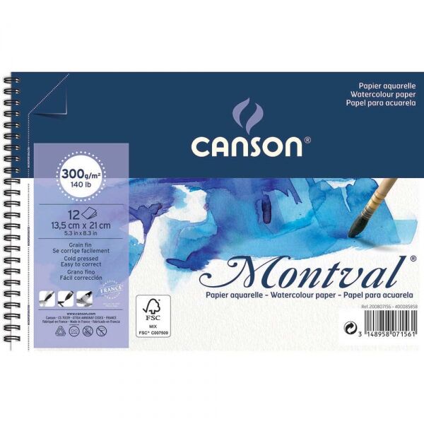 Canson Montval Spiralli Sulu Boya Defteri Blok 300 Gr. A5 12 Yaprak