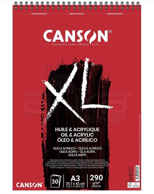 Canson Xl Spiralli Yağlı Boya Ve Akrilik Boya Defteri 290 Gr. A3 30 Yaprak