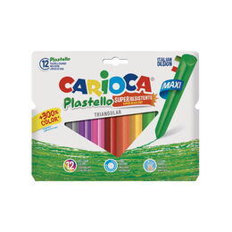 Carioca Plastello Jumbo Üçgen Elleri Kirletmeyen Yıkanabilir Mum Boya 12 Renk - 1