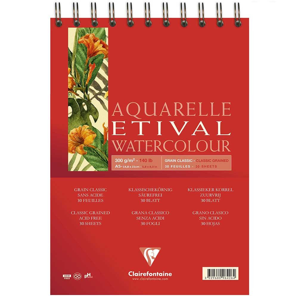 Clairefontaine Etival Classic Sulu Boya Defteri Blok Üstten Spiralli 300 Gr. A5 30 Yaprak