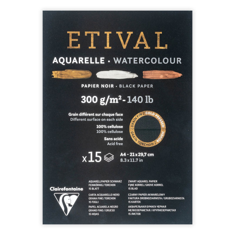 Clairefontaine Etival Siyah Sulu Boya Defteri Blok 300 Gr. A4 15 Yaprak