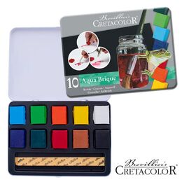 Cretacolor Aqua Brique Profesyonel Tablet Sulu Boya Seti 10 Renk Metal Kutu - 1