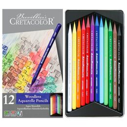 Cretacolor Aqua Monolith Ağaçsız Sulandırılabilr Aquarell Boya Kalemi Seti 12 Renk Metal Kutu