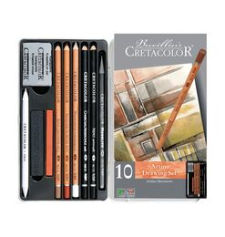 Cretacolor Artino Drawing Set Karakalem Eskiz Çizim Seti Metal Kutu 10 Parça