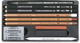 Cretacolor Artino Drawing Set Karakalem Eskiz Çizim Seti Metal Kutu 10 Parça