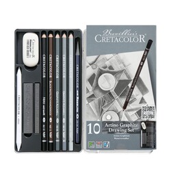 Cretacolor Artino Graphite Drawing Set Karakalem Eskiz Çizim Seti Metal Kutu 10 Parça - Thumbnail