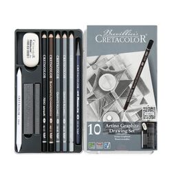 Cretacolor Artino Graphite Drawing Set Karakalem Eskiz Çizim Seti Metal Kutu 10 Parça