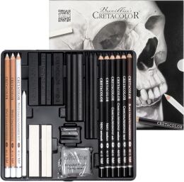 Cretacolor Black & White Box Drawing Profesyonel Karakalem Eskiz Çizim Seti 25 Parça Metal Kutu - 1