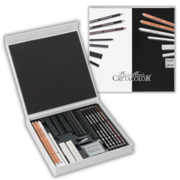 Cretacolor Black & White Drawing Set Premium Karakalem Eskiz Çizim Seti Hediyelik Kutu 25 Parça - 1