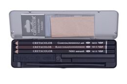 Cretacolor Charcoal Pocket Set Karakalem Eskiz Çizim Seti Metal Kutu 8 Parça