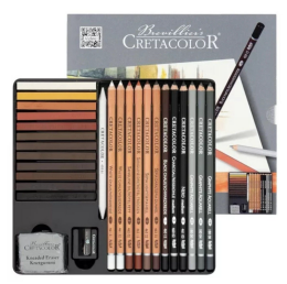 Cretacolor Creativo Drawing Profesyonel Karakalem Eskiz Çizim Seti 27 Parça Metal Kutu - 1