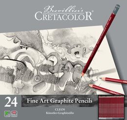 Cretacolor Fine Art Graphite Dereceli Kalem Karakalem Eskiz Çizim Seti Metal Kutu 24'lü