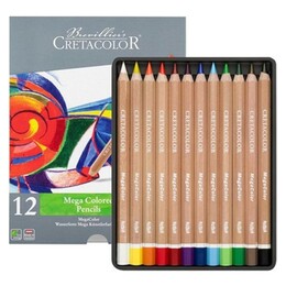 Cretacolor Megacolor Jumbo Kalın Kuru Boya Kalemi Seti 12 Renk Metal Kutu - 1