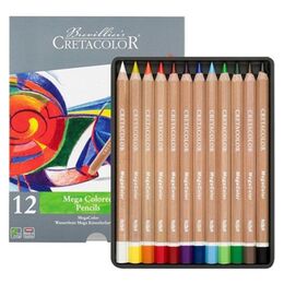 Cretacolor Megacolor Jumbo Kalın Kuru Boya Kalemi Seti 12 Renk Metal Kutu - 1