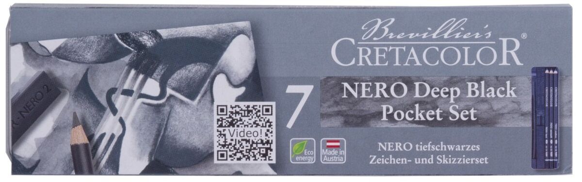 Cretacolor Nero Deep Black Pocket Set Karakalem Eskiz Çizim Seti Metal Kutu 7 Parça
