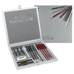 Cretacolor Silver Box Ahşap Kutulu Profesyonel Karakalem Eskiz Çizim Seti 17 Parça - 1