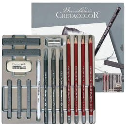 Cretacolor Silver Box Graphite Profesyonel Karakalem Eskiz Çizim Seti 15 Parça Metal Kutu - Cretacolor