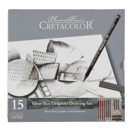 Cretacolor Silver Box Graphite Profesyonel Karakalem Eskiz Çizim Seti 15 Parça Metal Kutu - 2