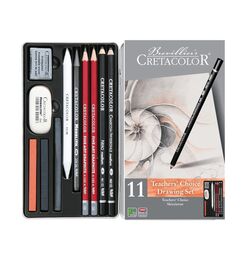 Cretacolor Teacher's Choice Beginner Drawing Set Karakalem Eskiz Çizim Seti Metal Kutu 11 Parça