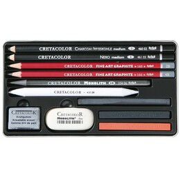 Cretacolor Teacher's Choice Beginner Drawing Set Karakalem Eskiz Çizim Seti Metal Kutu 11 Parça - Thumbnail