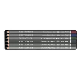 Cretacolor Watercolor Graphite Pocket Set Sulandırılabilir Karakalem Eskiz Çizim Kalemi Seti 6'lı Metal Kutu - 1