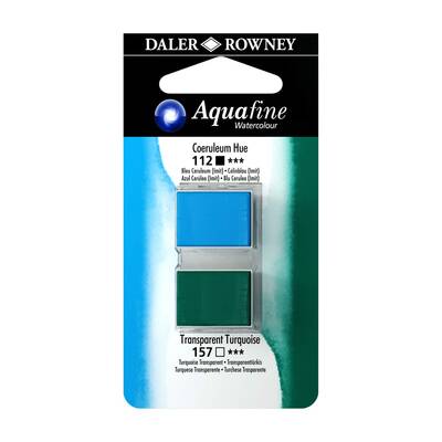 Daler Rowney Aquafine 1/2 Tablet Sulu Boya 2'li Set COERULEUM BLUE HUE / TRANSPARENT TURQUOISE