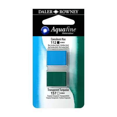 Daler Rowney Aquafine 1/2 Tablet Sulu Boya 2'li Set COERULEUM BLUE HUE / TRANSPARENT TURQUOISE - 1