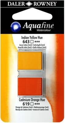 Daler Rowney Aquafine 1/2 Tablet Sulu Boya 2'li Set INDIAN YELLOW HUE / CADMIUM ORANGE HUE - 1