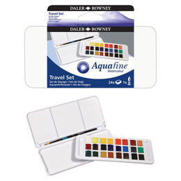 Daler Rowney Aquafine Travel Set Sulu Boya Seti 24 Renk Plastik Kutu - Daler Rowney