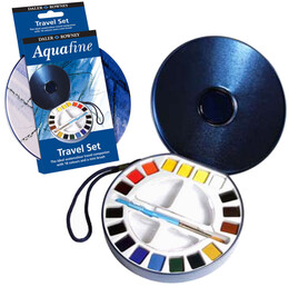 Daler Rowney Aquafine Travel Tablet Sulu Boya Seti 18 Renk Metal Kutu - Daler Rowney