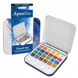 Daler Rowney Aquafine Travel Tablet Sulu Boya Seti 24 Renk Metal Kutu - Daler Rowney