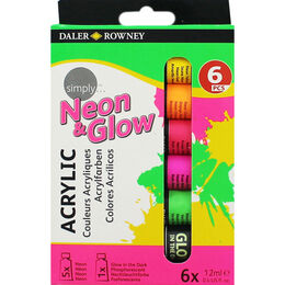Daler Rowney Neon & Glow In The Dark Akrilik Boya Seti (5 Fosforlu+1 Karanlıkta Parlayan) 6 Renk x 12 ml.