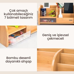 Daxi Bambu Ahşap Çekmeceli Kalemlik Çok Amaçlı Masaüstü Makyaj Düzenleyici Organizer - 4