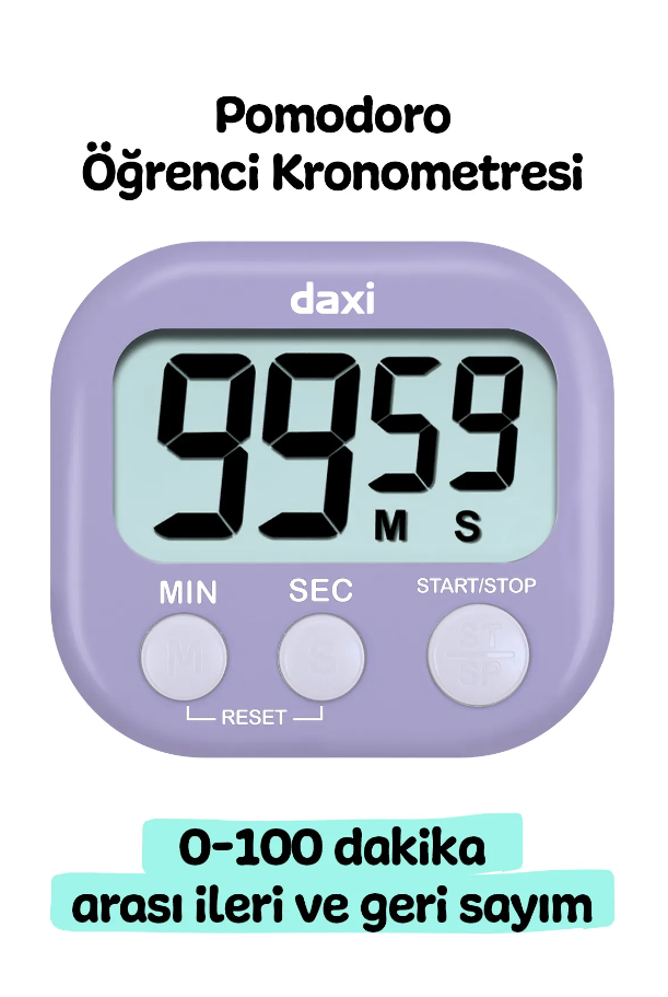 Daxi Dijital Zamanlayıcı Geri Sayım Özellikli Alarmlı Kronometre Lila