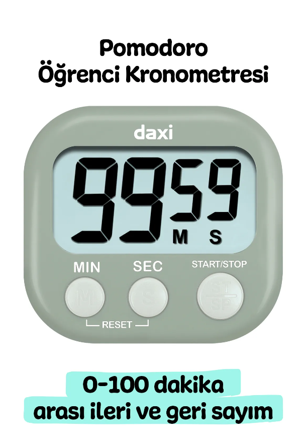 Daxi Dijital Zamanlayıcı Geri Sayım Özellikli Alarmlı Kronometre Mint Yeşili