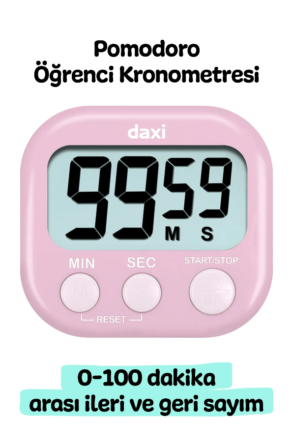 Daxi Dijital Zamanlayıcı Geri Sayım Özellikli Alarmlı Kronometre Pembe