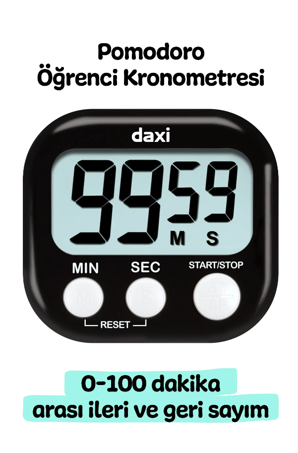 Daxi Dijital Zamanlayıcı Geri Sayım Özellikli Alarmlı Kronometre Siyah