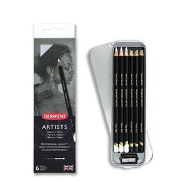 Derwent Artists Pencils Kuru Boya Kalemi Seti 6'lı Teneke Kutu (Siyah ve Beyaz Tonları)