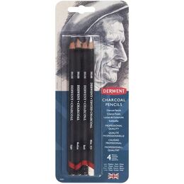 Derwent Charcoal Pencils Kömür Füzen Kalem Karakalem Eskiz Çizim Seti 4'lü Blister