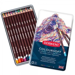 Derwent Coloursoft Pencils Yumuşak Kuru Boya Kalemi Seti 12'li Teneke Kutu - Thumbnail