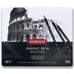 Derwent Graphic Dereceli Kalem Karakalem Eskiz Çizim Seti 24'lü Teneke Kutu - 1