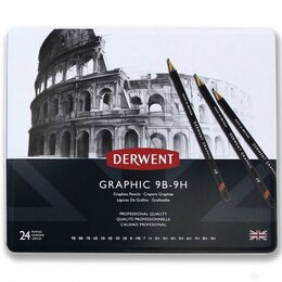 Derwent Graphic Dereceli Kalem Karakalem Eskiz Çizim Seti 24'lü Teneke Kutu - 1
