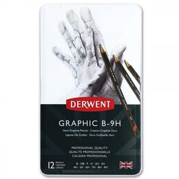 Derwent Graphic Dereceli Kalem Karakalem Eskiz Çizim Seti Hard (Technical) 12'li Teneke Kutu - 2