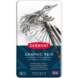 Derwent Graphic Dereceli Kalem Karakalem Eskiz Çizim Seti Soft (Sketching) 12'li Teneke Kutu - 2