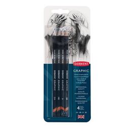 Derwent Graphic Pencils Dereceli Kalem Karakalem Eskiz Çizim Seti Medium (Designer) 4'lü Blister