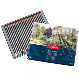 Derwent Graphitint Suda Çözünebilen Renkli Eskiz Çizim Kalemi Seti 24'lü Teneke Kutu - 1